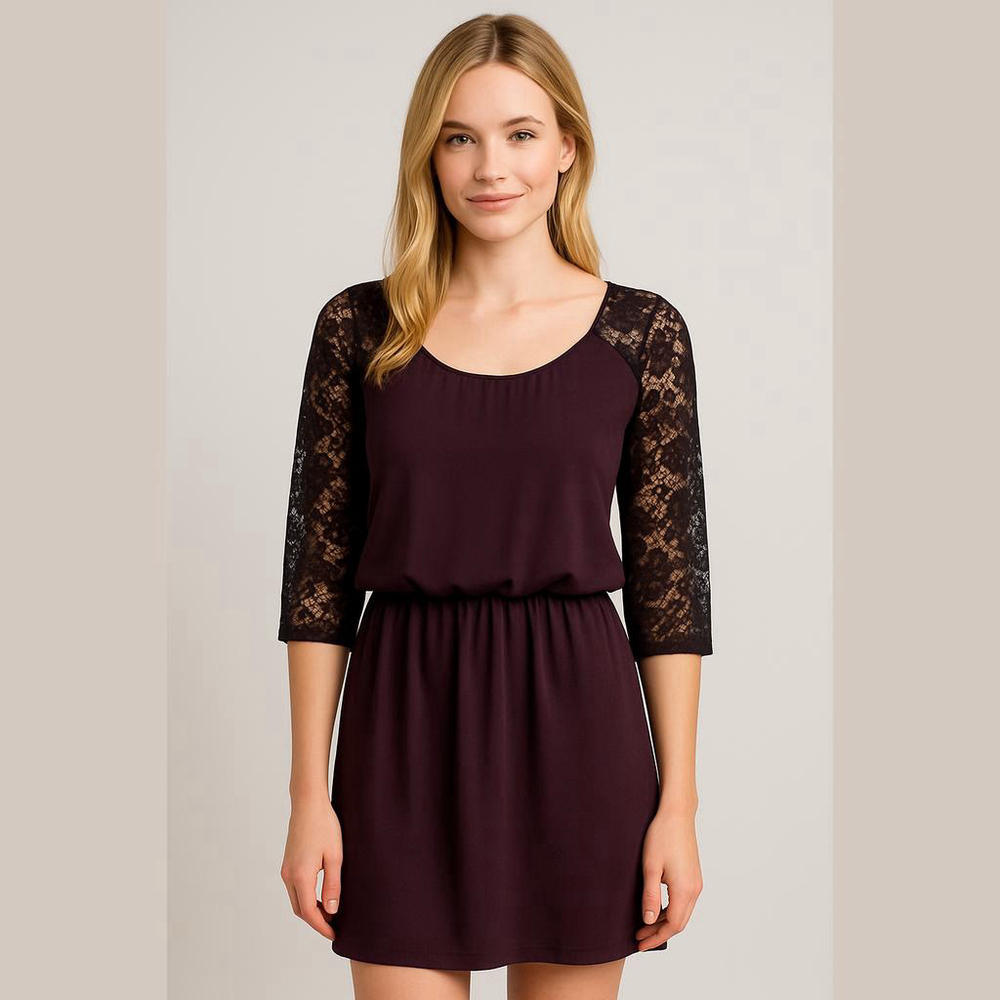 Speechless Purple Lace Sleeve Dress - Size Large
